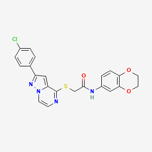 molecular formula C22H17ClN4O3S B3398768 2-{[2-(4-chlorophenyl)pyrazolo[1,5-a]pyrazin-4-yl]sulfanyl}-N-(2,3-dihydro-1,4-benzodioxin-6-yl)acetamide CAS No. 1021257-87-3