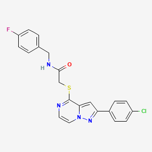molecular formula C21H16ClFN4OS B3398790 2-{[2-(4-chlorophenyl)pyrazolo[1,5-a]pyrazin-4-yl]thio}-N-(4-fluorobenzyl)acetamide CAS No. 1021257-98-6