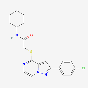 molecular formula C20H21ClN4OS B3398805 2-{[2-(4-chlorophenyl)pyrazolo[1,5-a]pyrazin-4-yl]thio}-N-cyclohexylacetamide CAS No. 1021258-04-7