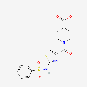 molecular formula C17H19N3O5S2 B3398854 Methyl 1-(2-benzenesulfonamido-1,3-thiazole-4-carbonyl)piperidine-4-carboxylate CAS No. 1021259-41-5