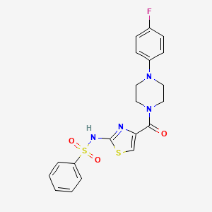 molecular formula C20H19FN4O3S2 B3398859 N-(4-(4-(4-fluorophenyl)piperazine-1-carbonyl)thiazol-2-yl)benzenesulfonamide CAS No. 1021259-43-7