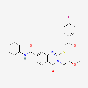 molecular formula C26H28FN3O4S B3398864 N-cyclohexyl-2-{[2-(4-fluorophenyl)-2-oxoethyl]sulfanyl}-3-(2-methoxyethyl)-4-oxo-3,4-dihydroquinazoline-7-carboxamide CAS No. 1021260-29-6