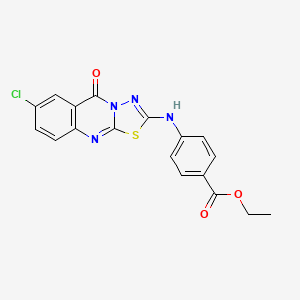 molecular formula C18H13ClN4O3S B3398869 ethyl 4-((7-chloro-5-oxo-5H-[1,3,4]thiadiazolo[2,3-b]quinazolin-2-yl)amino)benzoate CAS No. 1021260-55-8