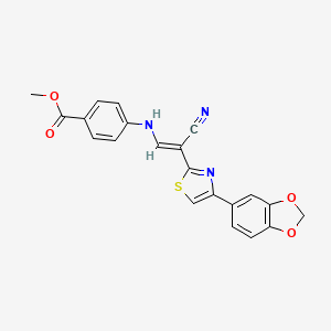 molecular formula C21H15N3O4S B3398915 (E)-methyl 4-((2-(4-(benzo[d][1,3]dioxol-5-yl)thiazol-2-yl)-2-cyanovinyl)amino)benzoate CAS No. 1021263-23-9