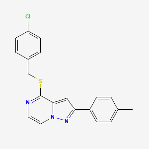 molecular formula C20H16ClN3S B3399083 4-[(4-Chlorobenzyl)thio]-2-(4-methylphenyl)pyrazolo[1,5-a]pyrazine CAS No. 1040631-95-5