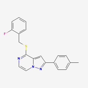 molecular formula C20H16FN3S B3399086 4-[(2-Fluorobenzyl)thio]-2-(4-methylphenyl)pyrazolo[1,5-a]pyrazine CAS No. 1040631-98-8