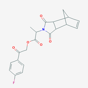 molecular formula C20H18FNO5 B339909 2-(4-fluorophenyl)-2-oxoethyl 2-(1,3-dioxo-1,3,3a,4,7,7a-hexahydro-2H-4,7-methanoisoindol-2-yl)propanoate 