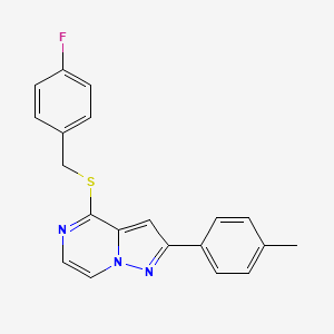 molecular formula C20H16FN3S B3399094 4-[(4-Fluorobenzyl)thio]-2-(4-methylphenyl)pyrazolo[1,5-a]pyrazine CAS No. 1040632-01-6