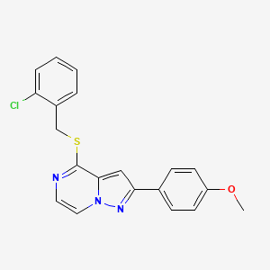 molecular formula C20H16ClN3OS B3399104 4-[(2-Chlorobenzyl)thio]-2-(4-methoxyphenyl)pyrazolo[1,5-a]pyrazine CAS No. 1040632-10-7