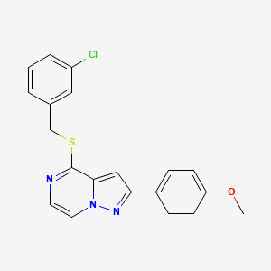 molecular formula C20H16ClN3OS B3399108 4-[(3-Chlorobenzyl)thio]-2-(4-methoxyphenyl)pyrazolo[1,5-a]pyrazine CAS No. 1040632-13-0
