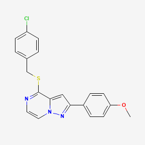 molecular formula C20H16ClN3OS B3399115 4-[(4-Chlorobenzyl)thio]-2-(4-methoxyphenyl)pyrazolo[1,5-a]pyrazine CAS No. 1040632-16-3
