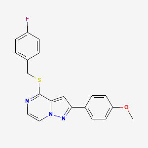 molecular formula C20H16FN3OS B3399132 4-[(4-Fluorobenzyl)thio]-2-(4-methoxyphenyl)pyrazolo[1,5-a]pyrazine CAS No. 1040632-25-4