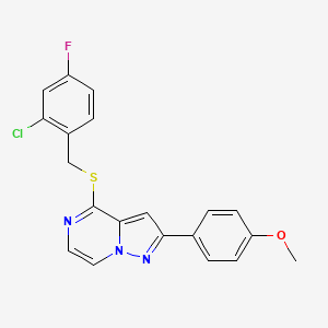 molecular formula C20H15ClFN3OS B3399148 4-[(2-Chloro-4-fluorobenzyl)thio]-2-(4-methoxyphenyl)pyrazolo[1,5-a]pyrazine CAS No. 1040632-45-8