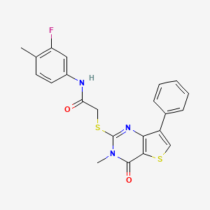molecular formula C22H18FN3O2S2 B3399224 N-(3-fluoro-4-methylphenyl)-2-[(3-methyl-4-oxo-7-phenyl-3,4-dihydrothieno[3,2-d]pyrimidin-2-yl)thio]acetamide CAS No. 1040634-37-4
