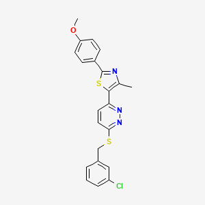 molecular formula C22H18ClN3OS2 B3399341 5-(6-((3-Chlorobenzyl)thio)pyridazin-3-yl)-2-(4-methoxyphenyl)-4-methylthiazole CAS No. 1040636-84-7