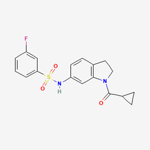 molecular formula C18H17FN2O3S B3399360 N-(1-(cyclopropanecarbonyl)indolin-6-yl)-3-fluorobenzenesulfonamide CAS No. 1040637-86-2