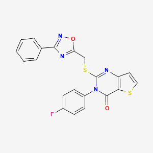 molecular formula C21H13FN4O2S2 B3399460 3-(4-fluorophenyl)-2-(((3-phenyl-1,2,4-oxadiazol-5-yl)methyl)thio)thieno[3,2-d]pyrimidin-4(3H)-one CAS No. 1040641-05-1