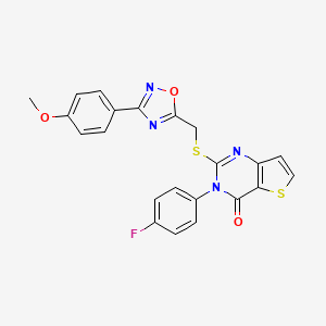 molecular formula C22H15FN4O3S2 B3399490 3-(4-fluorophenyl)-2-(((3-(4-methoxyphenyl)-1,2,4-oxadiazol-5-yl)methyl)thio)thieno[3,2-d]pyrimidin-4(3H)-one CAS No. 1040641-45-9