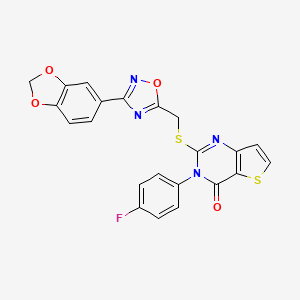molecular formula C22H13FN4O4S2 B3399497 2-(((3-(benzo[d][1,3]dioxol-5-yl)-1,2,4-oxadiazol-5-yl)methyl)thio)-3-(4-fluorophenyl)thieno[3,2-d]pyrimidin-4(3H)-one CAS No. 1040641-52-8