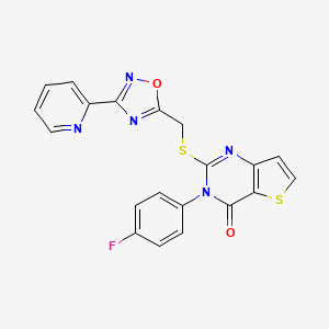 molecular formula C20H12FN5O2S2 B3399502 3-(4-fluorophenyl)-2-(((3-(pyridin-2-yl)-1,2,4-oxadiazol-5-yl)methyl)thio)thieno[3,2-d]pyrimidin-4(3H)-one CAS No. 1040641-59-5