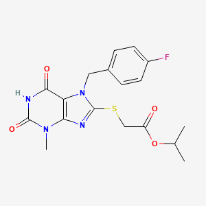 molecular formula C18H19FN4O4S B3399537 isopropyl 2-((7-(4-fluorobenzyl)-3-methyl-2,6-dioxo-2,3,6,7-tetrahydro-1H-purin-8-yl)thio)acetate CAS No. 1040642-44-1