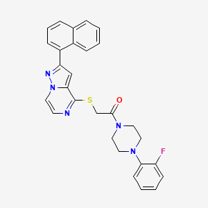 molecular formula C28H24FN5OS B3399545 4-({2-[4-(2-Fluorophenyl)piperazin-1-yl]-2-oxoethyl}thio)-2-(1-naphthyl)pyrazolo[1,5-a]pyrazine CAS No. 1040642-73-6