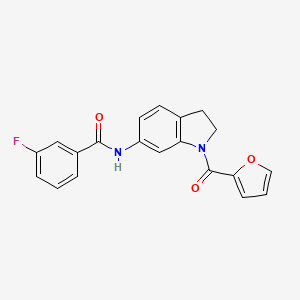 molecular formula C20H15FN2O3 B3399683 3-fluoro-N-(1-(furan-2-carbonyl)indolin-6-yl)benzamide CAS No. 1040645-42-8
