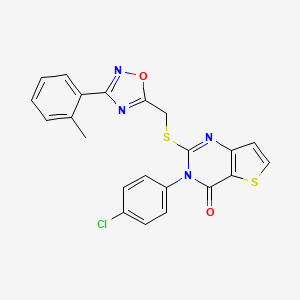 molecular formula C22H15ClN4O2S2 B3399718 3-(4-chlorophenyl)-2-(((3-(o-tolyl)-1,2,4-oxadiazol-5-yl)methyl)thio)thieno[3,2-d]pyrimidin-4(3H)-one CAS No. 1040646-04-5