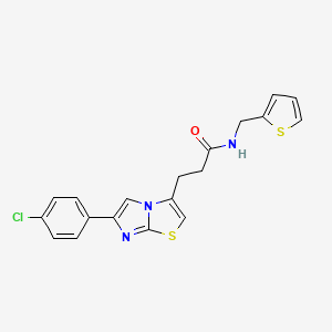 molecular formula C19H16ClN3OS2 B3399756 3-(6-(4-chlorophenyl)imidazo[2,1-b]thiazol-3-yl)-N-(thiophen-2-ylmethyl)propanamide CAS No. 1040646-57-8