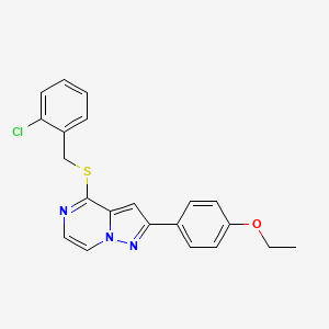 molecular formula C21H18ClN3OS B3399774 4-[(2-Chlorobenzyl)thio]-2-(4-ethoxyphenyl)pyrazolo[1,5-a]pyrazine CAS No. 1040646-74-9