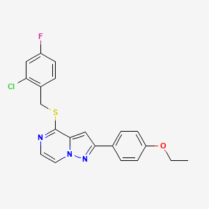 molecular formula C21H17ClFN3OS B3399807 4-((2-Chloro-4-fluorobenzyl)thio)-2-(4-ethoxyphenyl)pyrazolo[1,5-a]pyrazine CAS No. 1040646-95-4