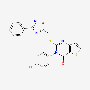molecular formula C21H13ClN4O2S2 B3399818 3-(4-chlorophenyl)-2-(((3-phenyl-1,2,4-oxadiazol-5-yl)methyl)thio)thieno[3,2-d]pyrimidin-4(3H)-one CAS No. 1040647-02-6