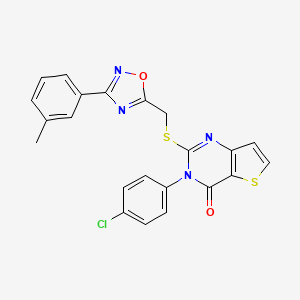 molecular formula C22H15ClN4O2S2 B3399828 3-(4-chlorophenyl)-2-(((3-(m-tolyl)-1,2,4-oxadiazol-5-yl)methyl)thio)thieno[3,2-d]pyrimidin-4(3H)-one CAS No. 1040647-09-3