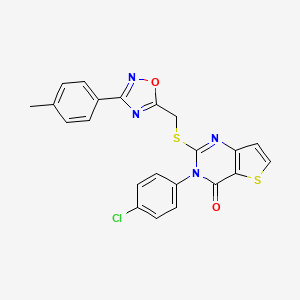 molecular formula C22H15ClN4O2S2 B3399847 3-(4-chlorophenyl)-2-(((3-(p-tolyl)-1,2,4-oxadiazol-5-yl)methyl)thio)thieno[3,2-d]pyrimidin-4(3H)-one CAS No. 1040647-16-2