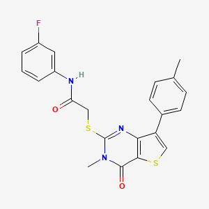 molecular formula C22H18FN3O2S2 B3399873 N-(3-fluorophenyl)-2-{[3-methyl-7-(4-methylphenyl)-4-oxo-3,4-dihydrothieno[3,2-d]pyrimidin-2-yl]thio}acetamide CAS No. 1040649-23-7