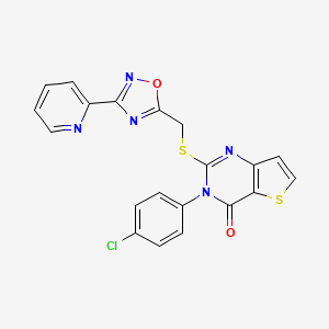 molecular formula C20H12ClN5O2S2 B3399938 3-(4-chlorophenyl)-2-(((3-(pyridin-2-yl)-1,2,4-oxadiazol-5-yl)methyl)thio)thieno[3,2-d]pyrimidin-4(3H)-one CAS No. 1040650-58-5