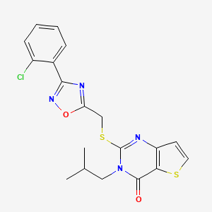 molecular formula C19H17ClN4O2S2 B3399960 2-(((3-(2-chlorophenyl)-1,2,4-oxadiazol-5-yl)methyl)thio)-3-isobutylthieno[3,2-d]pyrimidin-4(3H)-one CAS No. 1040650-85-8