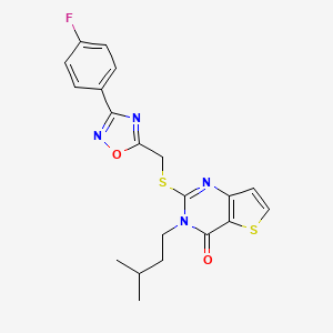 molecular formula C20H19FN4O2S2 B3399990 2-(((3-(4-fluorophenyl)-1,2,4-oxadiazol-5-yl)methyl)thio)-3-isopentylthieno[3,2-d]pyrimidin-4(3H)-one CAS No. 1040651-49-7