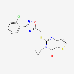 molecular formula C18H13ClN4O2S2 B3400006 2-(((3-(2-chlorophenyl)-1,2,4-oxadiazol-5-yl)methyl)thio)-3-cyclopropylthieno[3,2-d]pyrimidin-4(3H)-one CAS No. 1040651-99-7