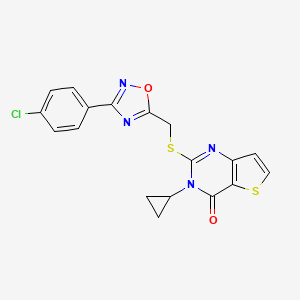 molecular formula C18H13ClN4O2S2 B3400007 2-(((3-(4-chlorophenyl)-1,2,4-oxadiazol-5-yl)methyl)thio)-3-cyclopropylthieno[3,2-d]pyrimidin-4(3H)-one CAS No. 1040652-06-9