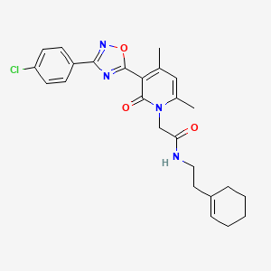 molecular formula C25H27ClN4O3 B3400044 2-(3-(3-(4-chlorophenyl)-1,2,4-oxadiazol-5-yl)-4,6-dimethyl-2-oxopyridin-1(2H)-yl)-N-(2-(cyclohex-1-en-1-yl)ethyl)acetamide CAS No. 1040653-04-0