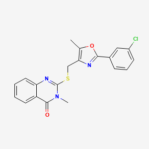 molecular formula C20H16ClN3O2S B3400185 2-(((2-(3-chlorophenyl)-5-methyloxazol-4-yl)methyl)thio)-3-methylquinazolin-4(3H)-one CAS No. 1040656-99-2