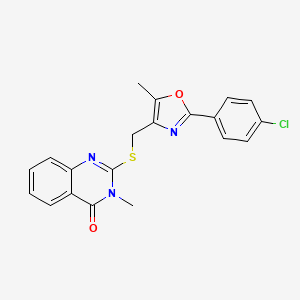 molecular formula C20H16ClN3O2S B3400194 2-(((2-(4-chlorophenyl)-5-methyloxazol-4-yl)methyl)thio)-3-methylquinazolin-4(3H)-one CAS No. 1040657-06-4
