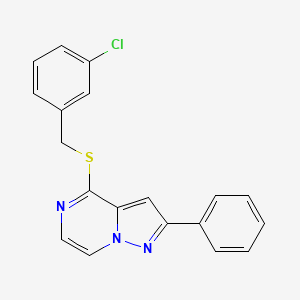 molecular formula C19H14ClN3S B3400213 4-[(3-Chlorobenzyl)thio]-2-phenylpyrazolo[1,5-a]pyrazine CAS No. 1040658-23-8