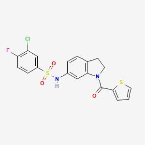 molecular formula C19H14ClFN2O3S2 B3400220 3-chloro-4-fluoro-N-(1-(thiophene-2-carbonyl)indolin-6-yl)benzenesulfonamide CAS No. 1040658-27-2