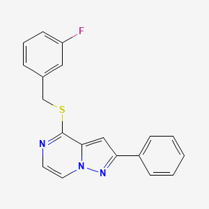 molecular formula C19H14FN3S B3400238 4-((3-Fluorobenzyl)thio)-2-phenylpyrazolo[1,5-a]pyrazine CAS No. 1040658-38-5