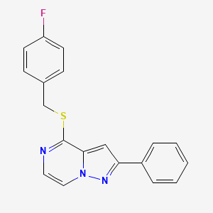 molecular formula C19H14FN3S B3400250 4-[(4-Fluorobenzyl)thio]-2-phenylpyrazolo[1,5-a]pyrazine CAS No. 1040658-43-2