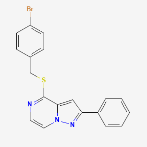 molecular formula C19H14BrN3S B3400262 4-[(4-Bromobenzyl)thio]-2-phenylpyrazolo[1,5-a]pyrazine CAS No. 1040658-58-9