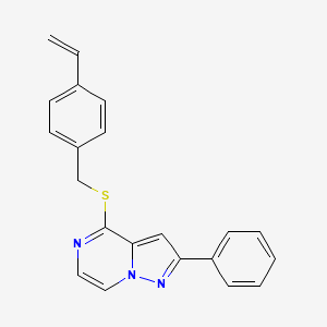 molecular formula C21H17N3S B3400269 2-Phenyl-4-[(4-vinylbenzyl)thio]pyrazolo[1,5-a]pyrazine CAS No. 1040658-68-1