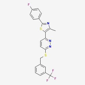 molecular formula C22H15F4N3S2 B3400274 2-(4-Fluorophenyl)-4-methyl-5-(6-((3-(trifluoromethyl)benzyl)thio)pyridazin-3-yl)thiazole CAS No. 1040658-69-2